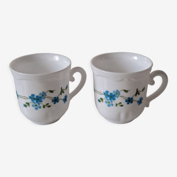 Duo of Arcopal forget-me-not cups