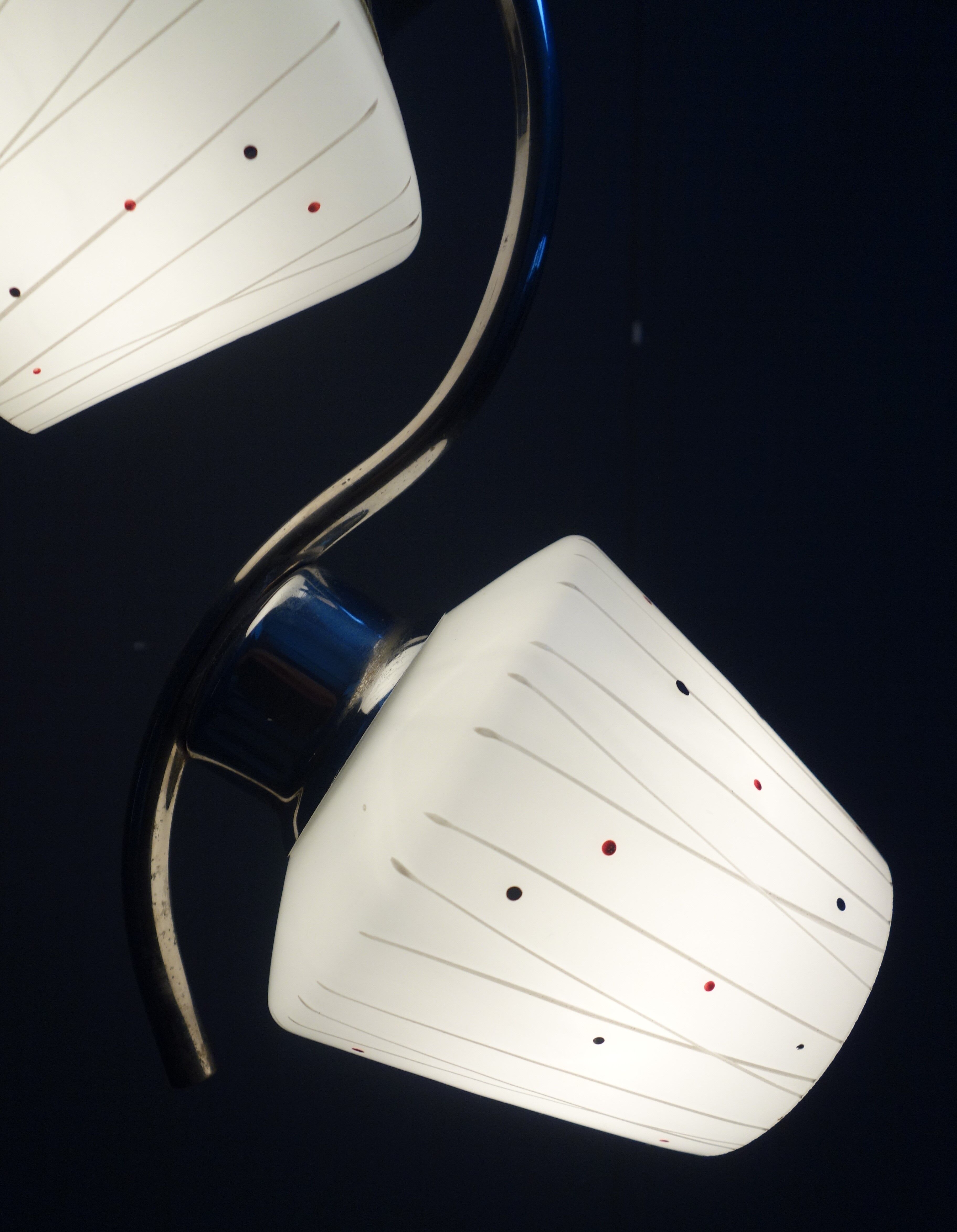 Chrome pendant lamp with 3 white shades 1960s