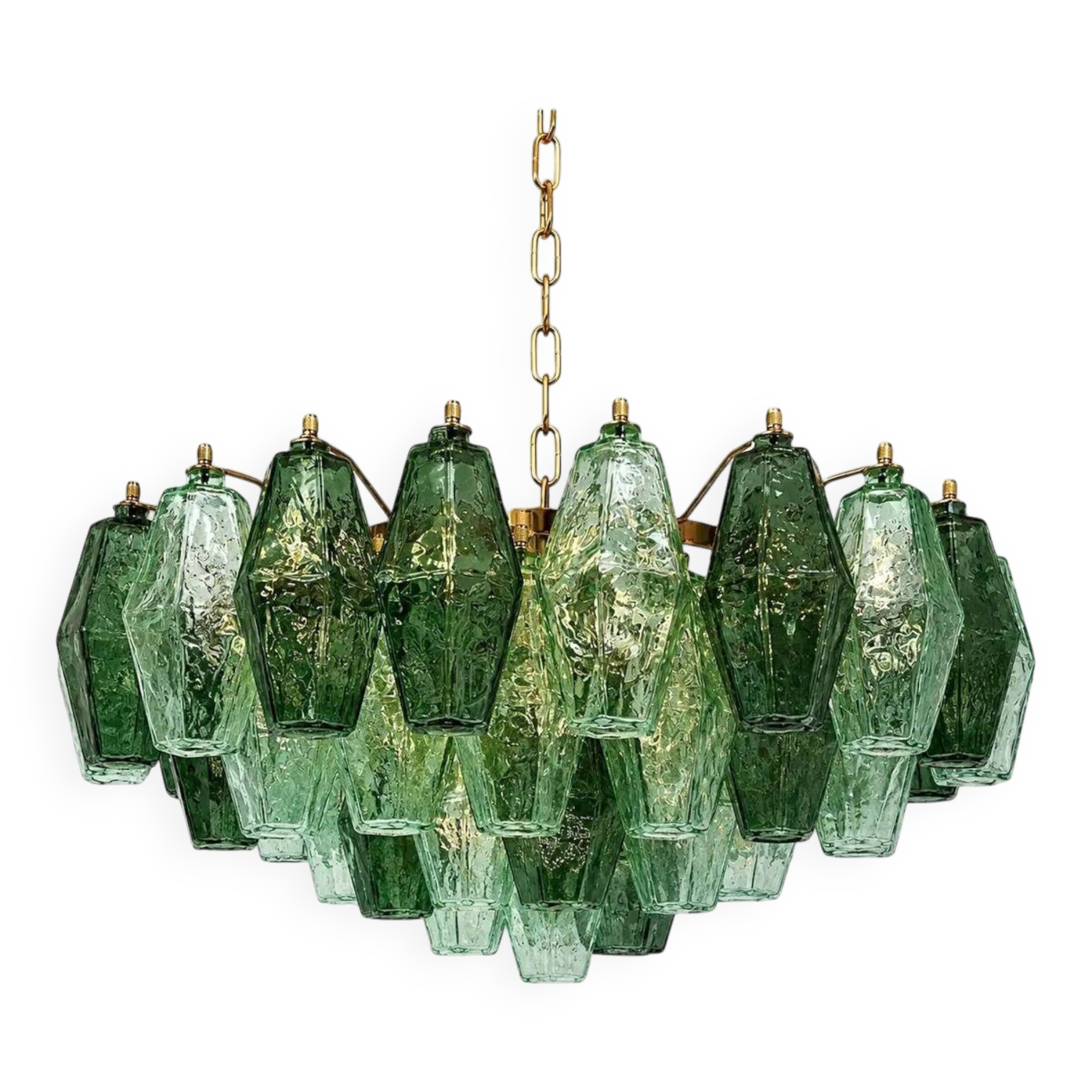 Chandelier en verre Murano vert avec cadre en métal doré de Simoeng