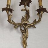 Magnificent Pair of French Antique Bronze Three-Light Acanthus Wall Sconces