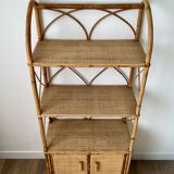 Bookcase shelf in braided wicker, bamboo and rattan