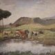 Bucolic landscape painting signed Giron from 20th century