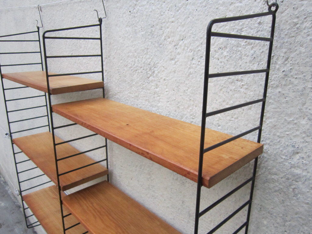 Large shelf String of the ' 60s, solid oak shelves