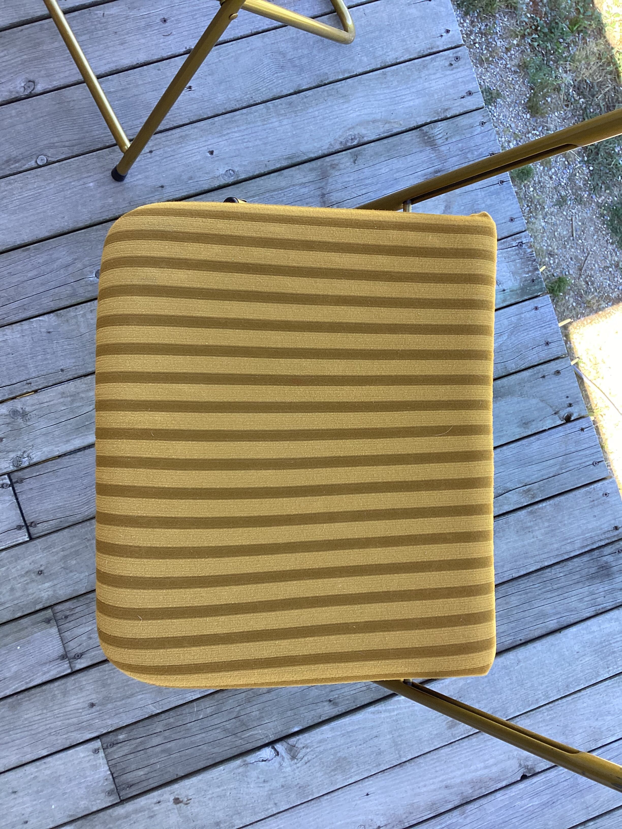 Vintage lafuma folding chair with striped gold fabric