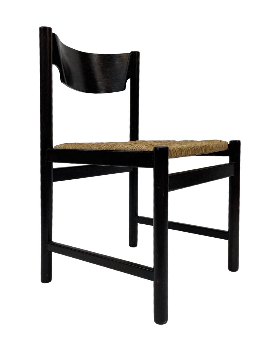 4 vintage dining room chairs with braided seat in wenge wood, 1970s