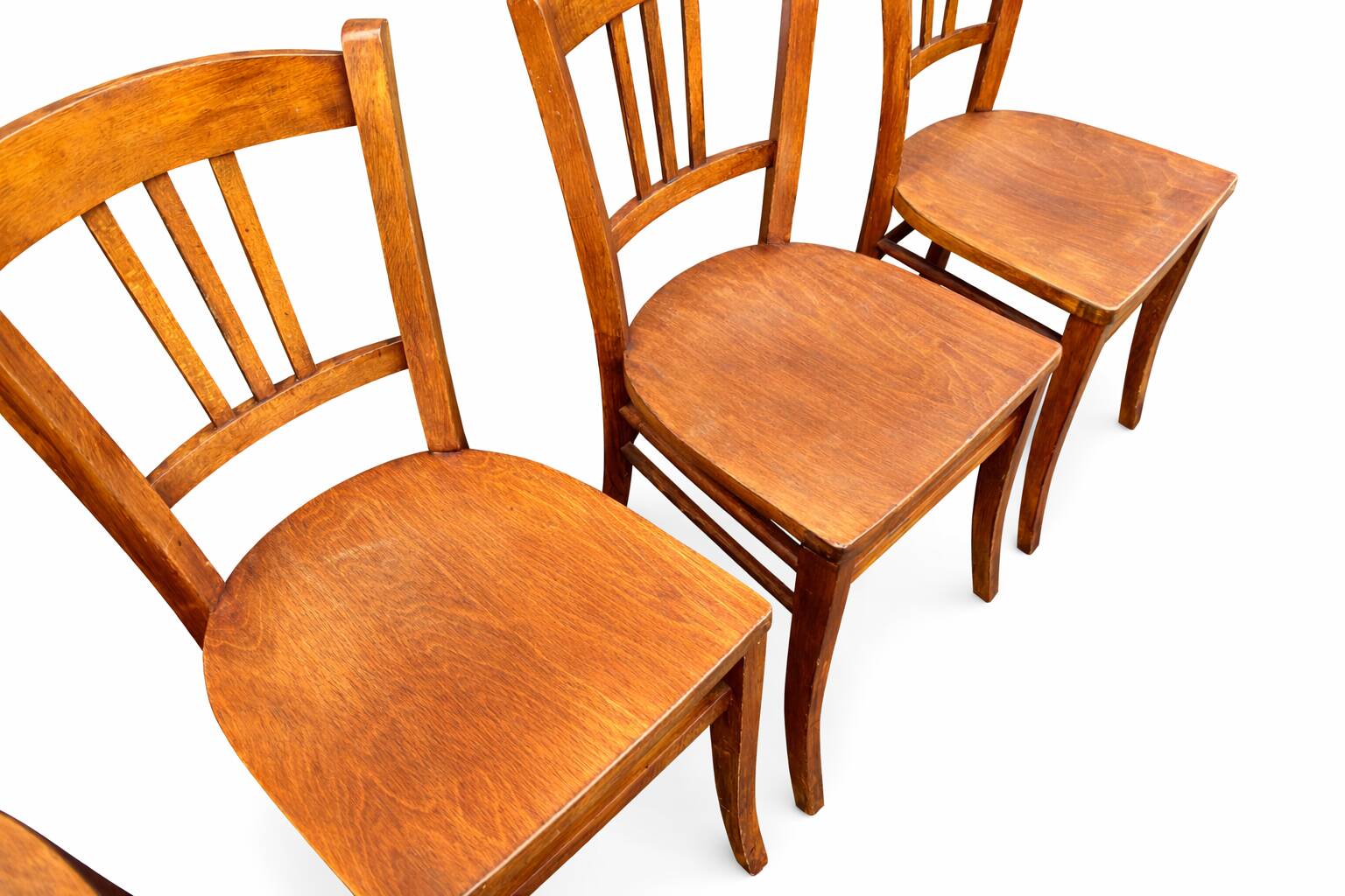 set of 4 curved wood chairs Baumann Restaurant Paris bistro 50s
