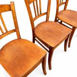 set of 4 curved wood chairs Baumann Restaurant Paris bistro 50s