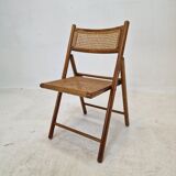 Set of 2 Italian Folding Chairs with Wicker, 1980's