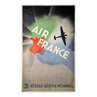 Affiche Originale de 1934 par Albert Solon - Air France Réseau aérien mondial