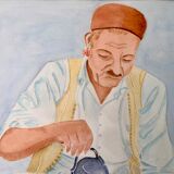 Watercolor portrait Tea time 1970