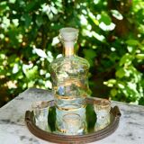 Elegant 1930s liqueur service, carafe and glasses with gold edging