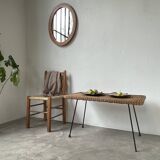 Table basse osier tressé et métal 1960