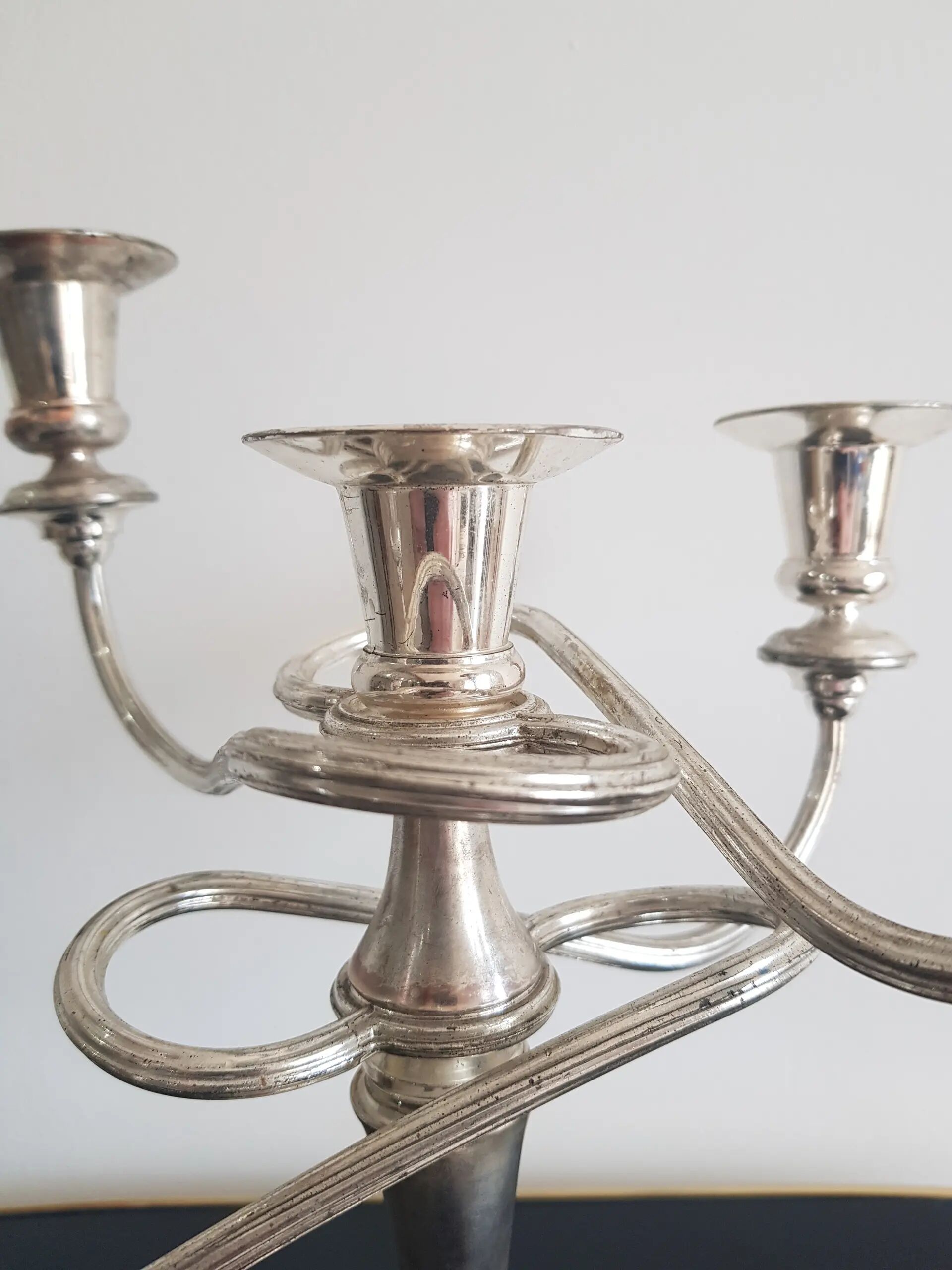 Five-branch chandelier, silvered, silver-plated brass, Italy, 1960s.