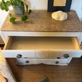 Vintage art deco chest of drawers in wood and marble mustache foot