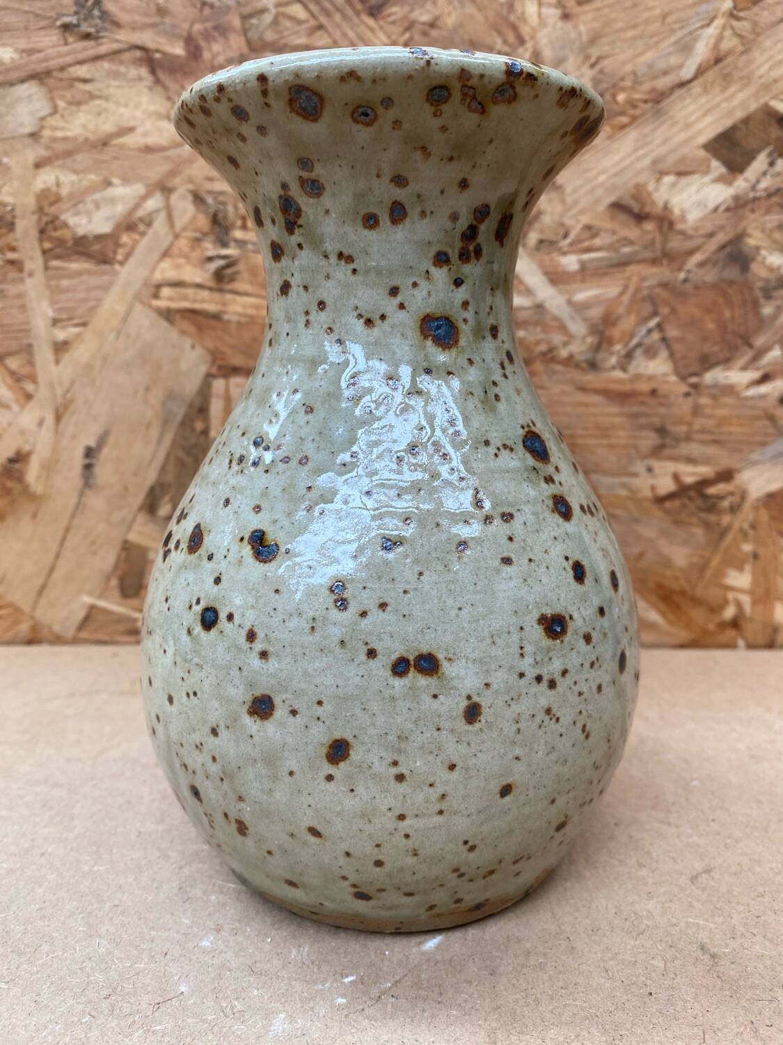 Old vase migeon la borne speckled beige stoneware vintage