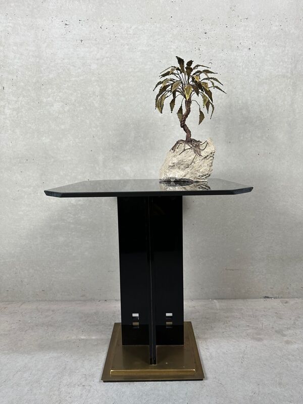 Table basse Hollywood Regency noire et dorée