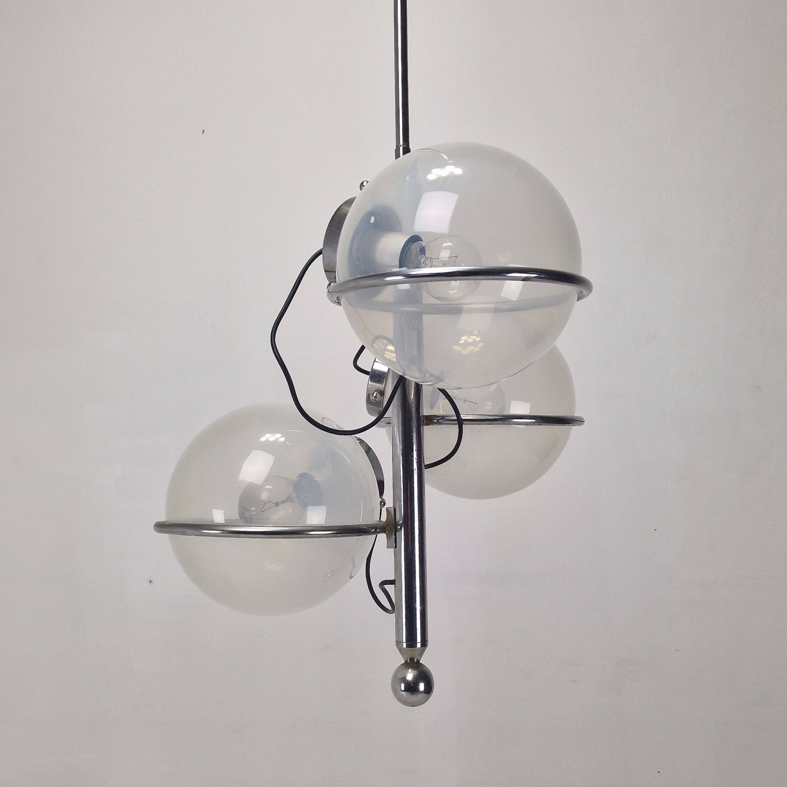 Italian Chrome Lamp with Three Opaline Glass Globes – 1970s