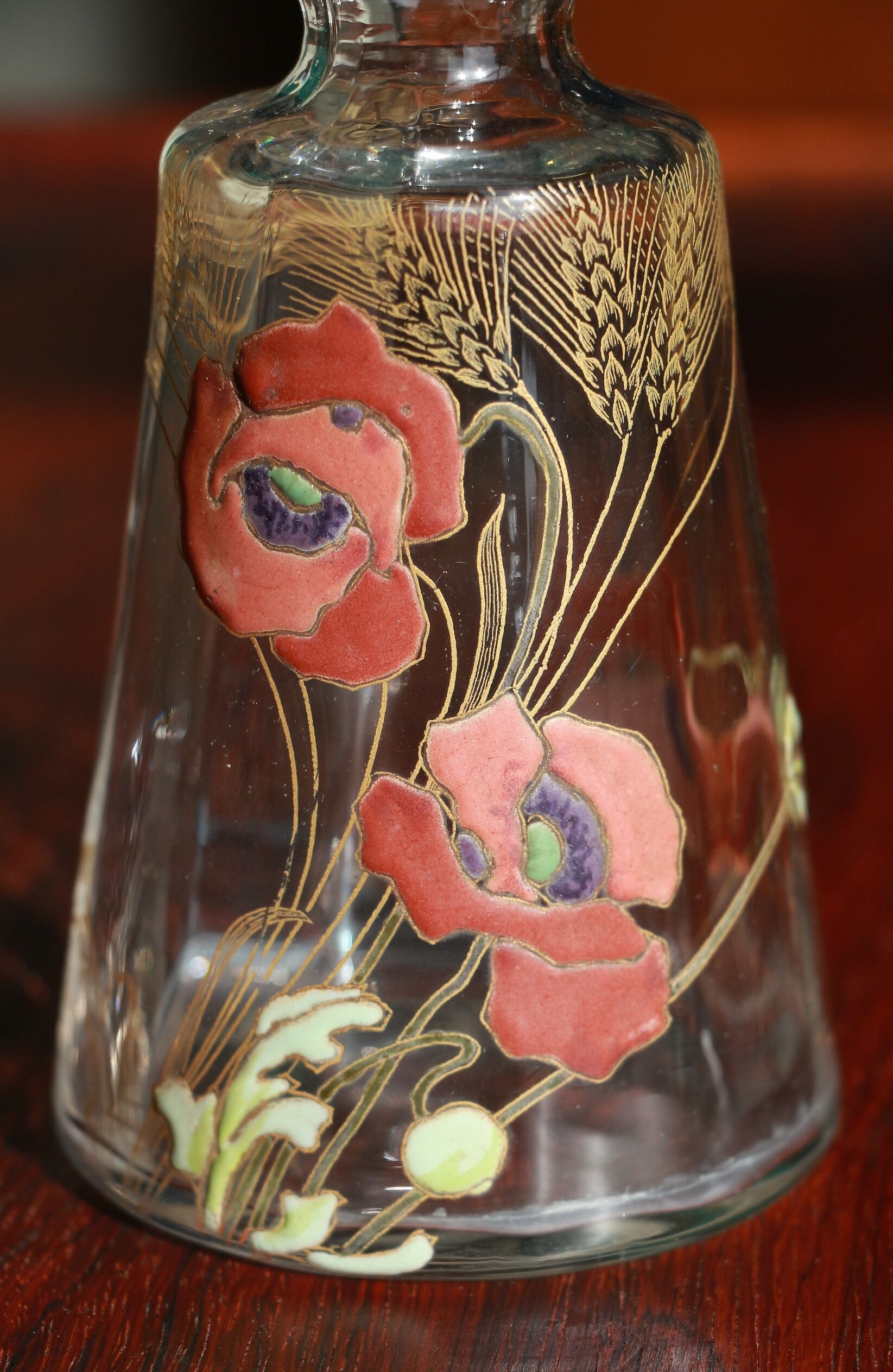 Liquor decanter - poppy flowers décor - art nouveau - legras