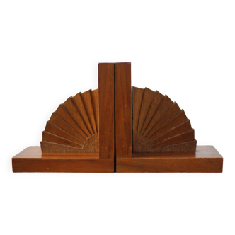 Vintage wooden bookends, art deco fan bookends, wood sculpture