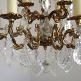 Lustre Cage 12 Lights Art Nouveau Bronze Glass and Crystal 5226