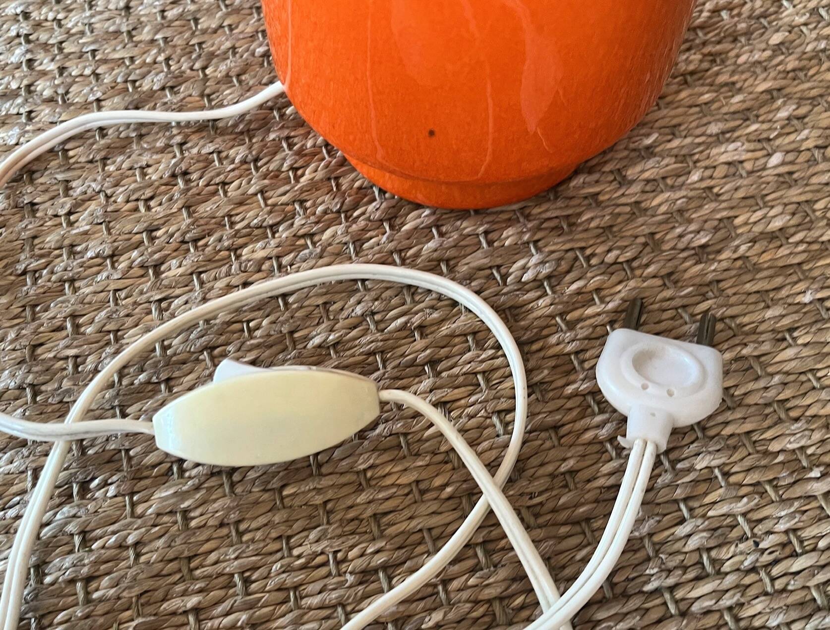 Vintage lamp - orange ceramic - 1970 - handmade shade.