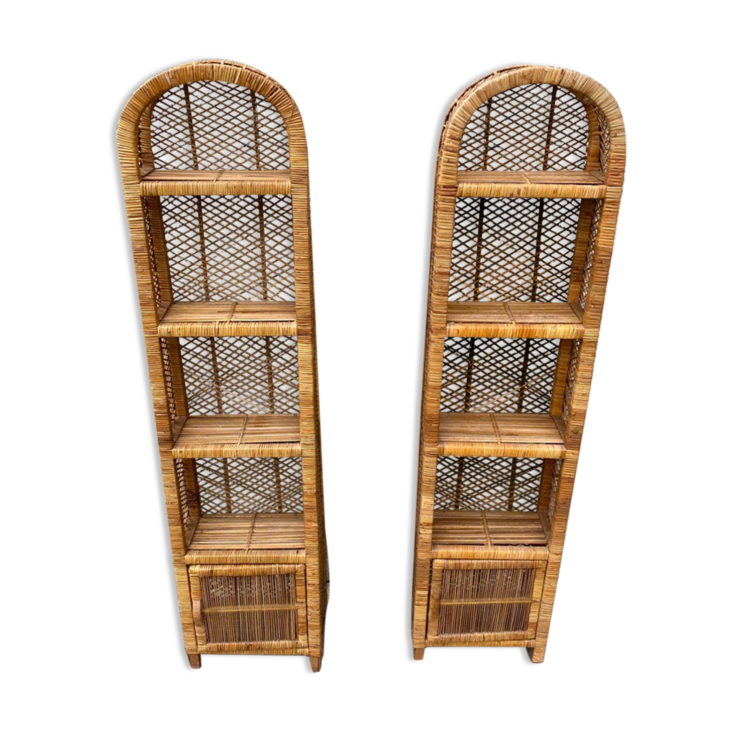 Pair of wicker rattan bookcases