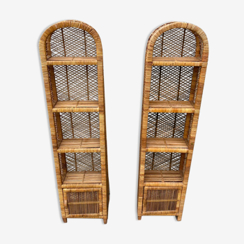 Pair of wicker rattan bookcases