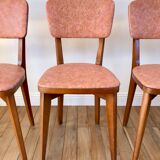 Set of 6 Scandinavian chairs in beech wood and pastel skaï 50s