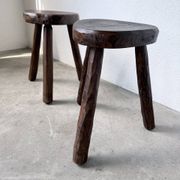Pair of tripod stools in oak