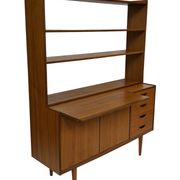 Armoire murale vintage en teck, bibliothèque, bureau, design danois, années 60