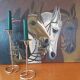 Pair of silver metal candle holders