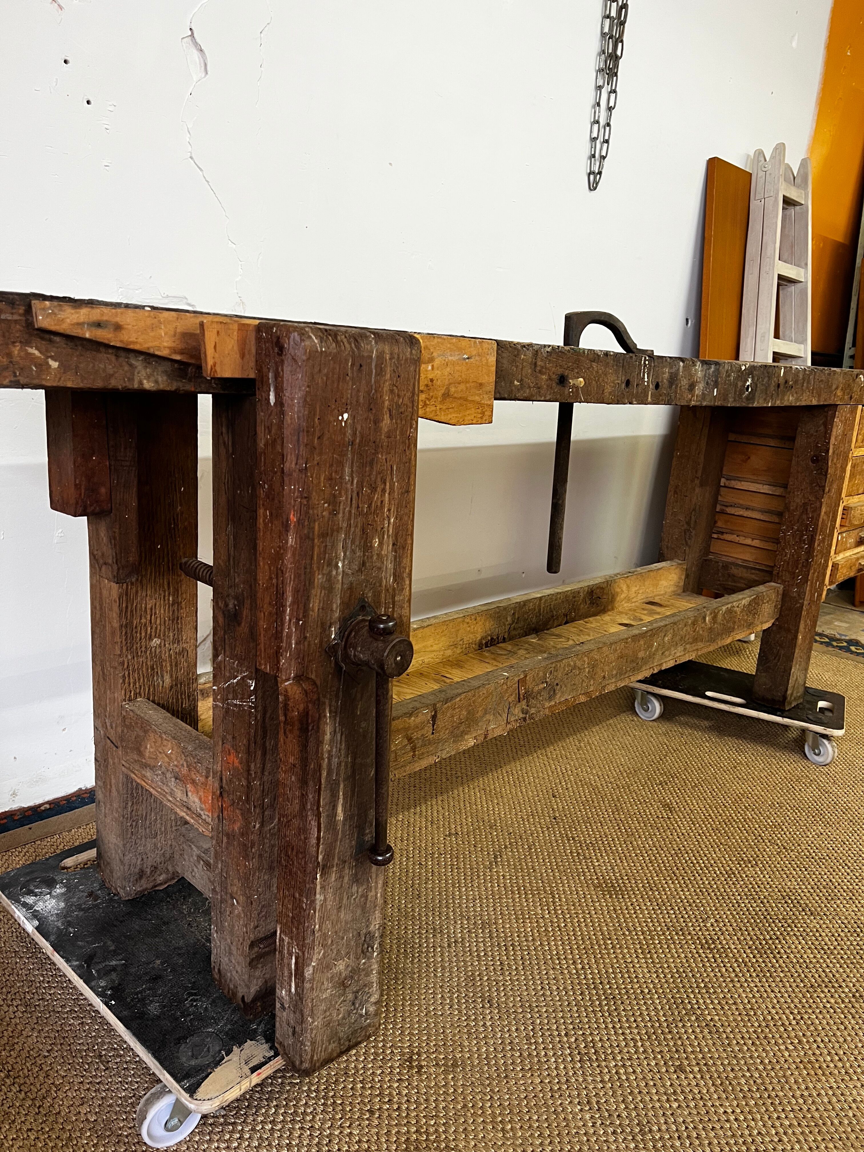 Old vintage wooden workbench