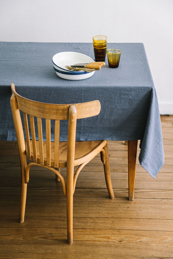 Nappe en lin lavé bleu salé