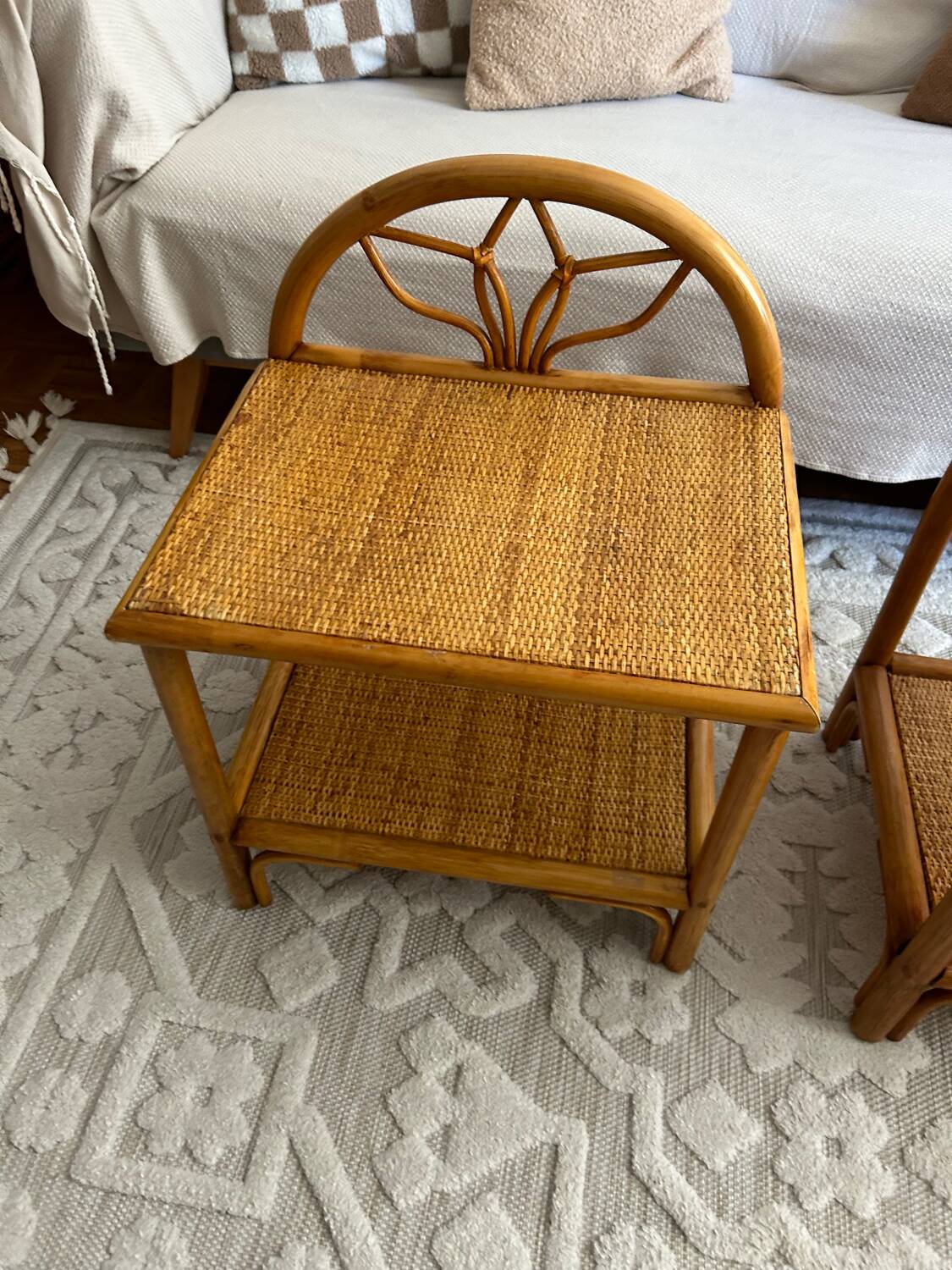 Set of two vintage rattan bedside tables