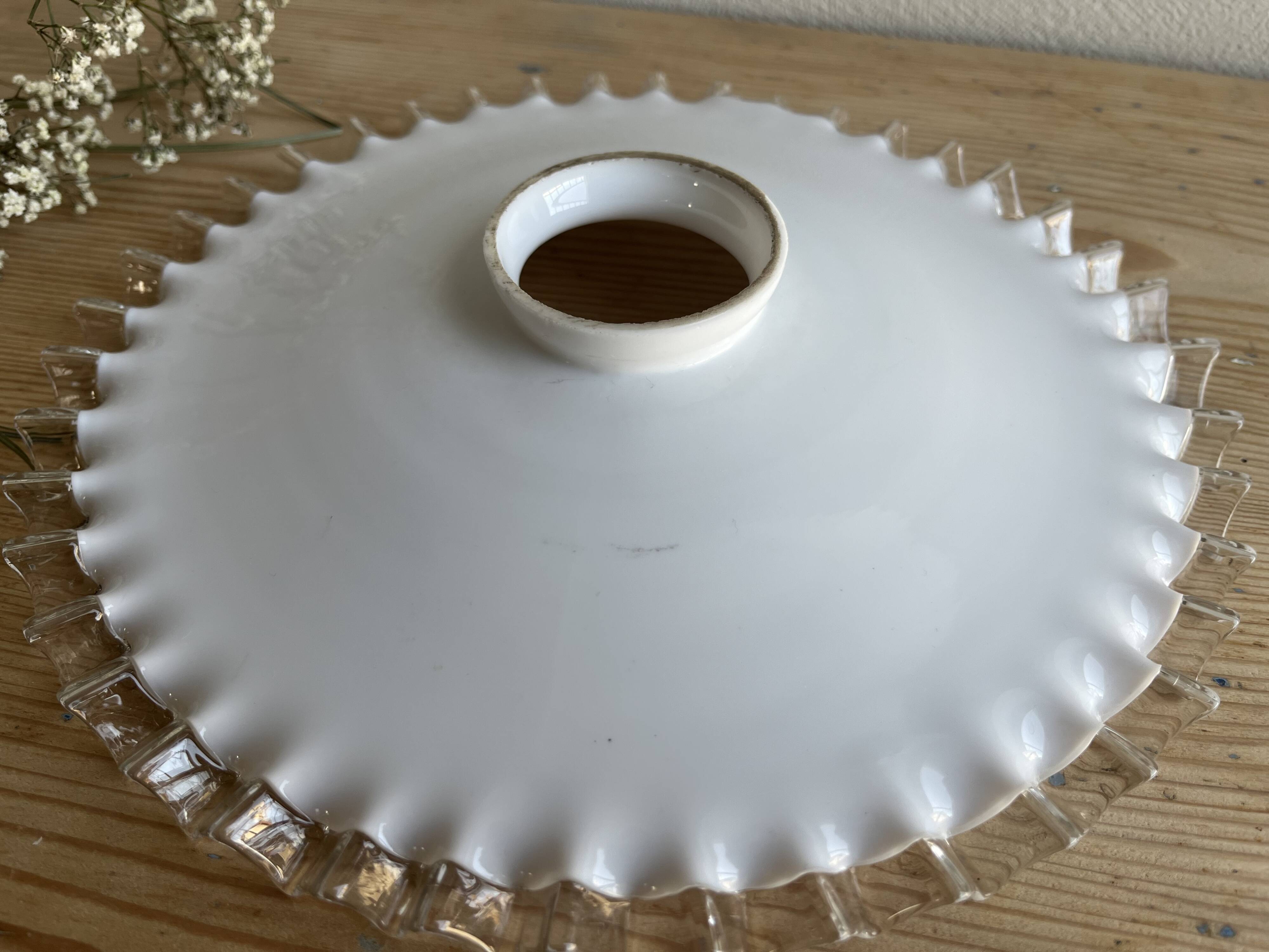 Vintage white serrated opaline pendant light