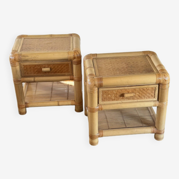 Pair of Vintage Bamboo and Rattan Night Stands