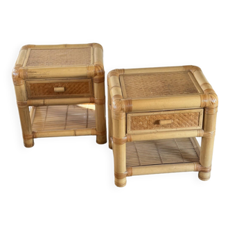 Pair of Vintage Bamboo and Rattan Night Stands