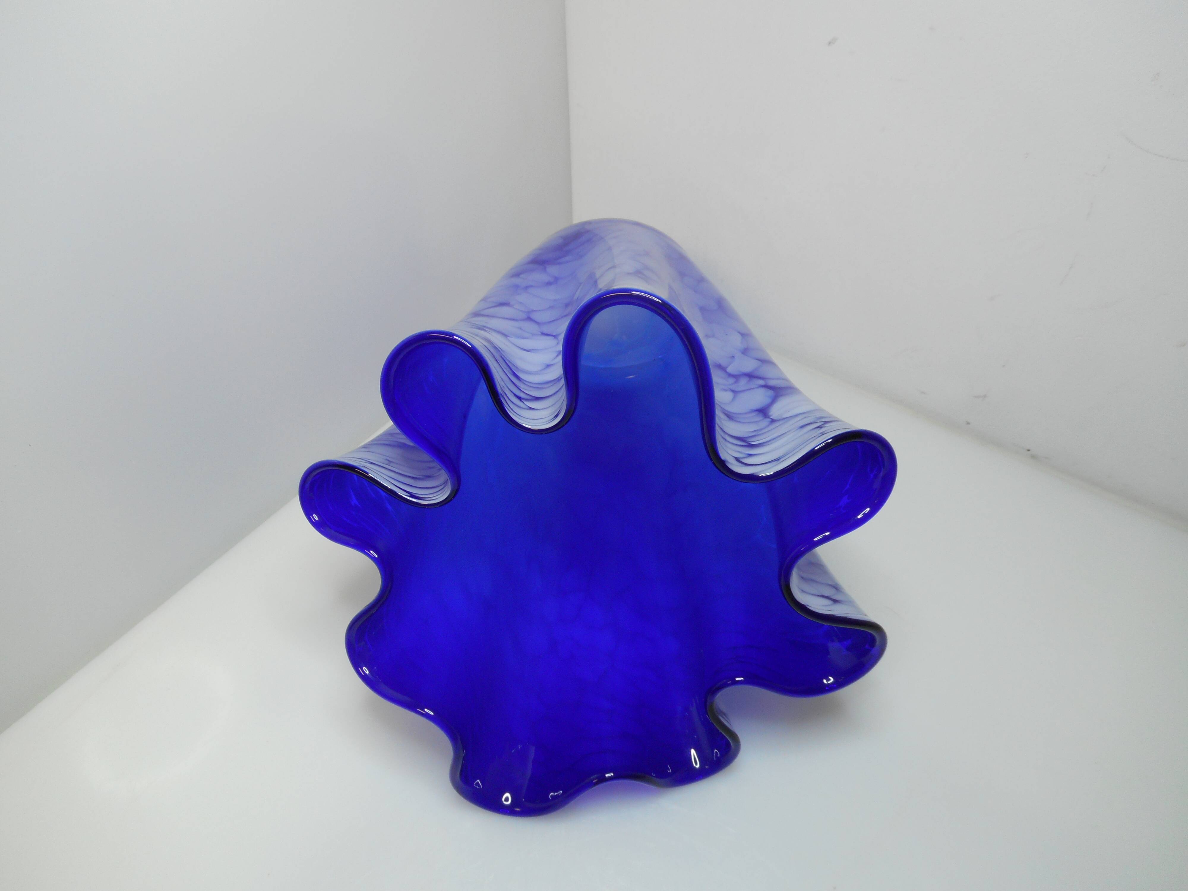 Large blue handkerchief vase Murano Venini glass 1960