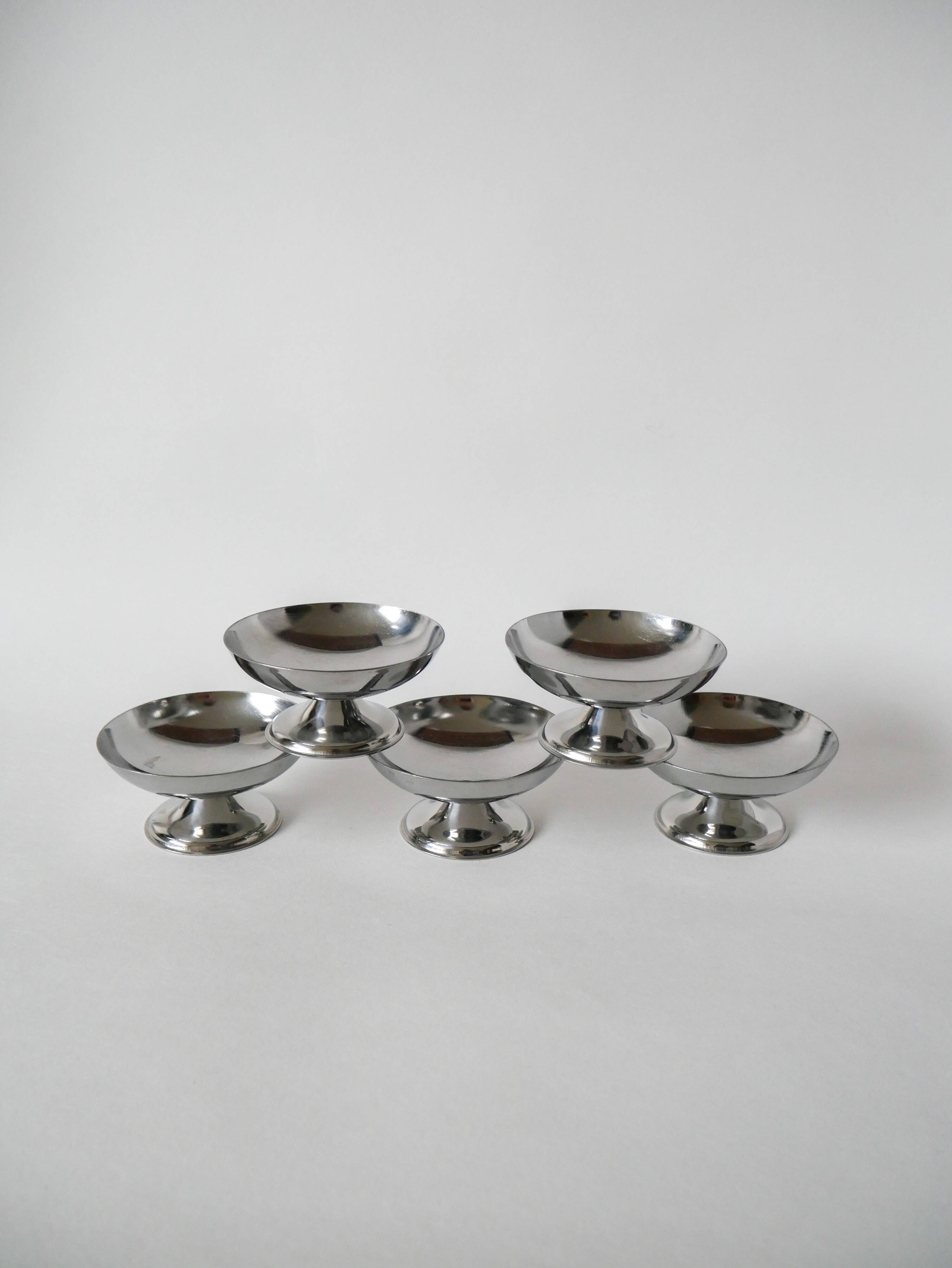 set of 5 designer stainless steel bowls 1970 9 x 5 cm