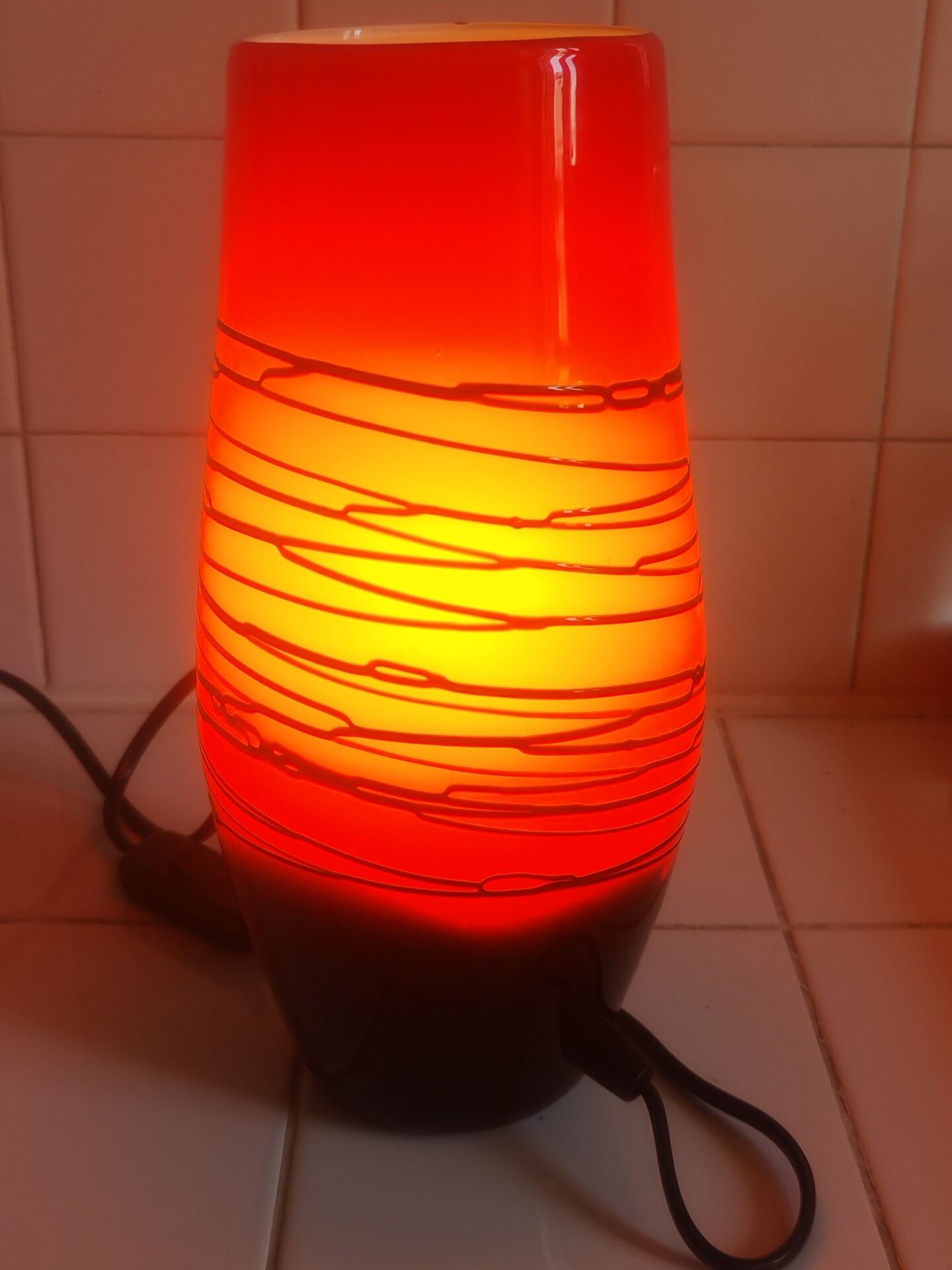 Red/orange Murano glass table lamp in 70s style (1980)