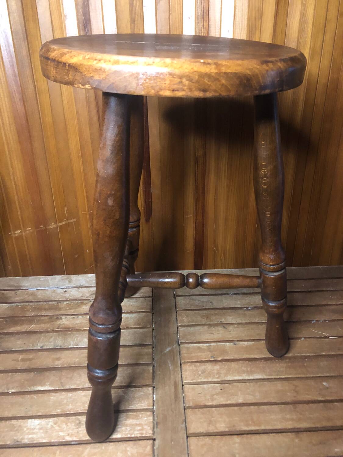 Charles dudouyt style tripod milking stool vintage wood #a582