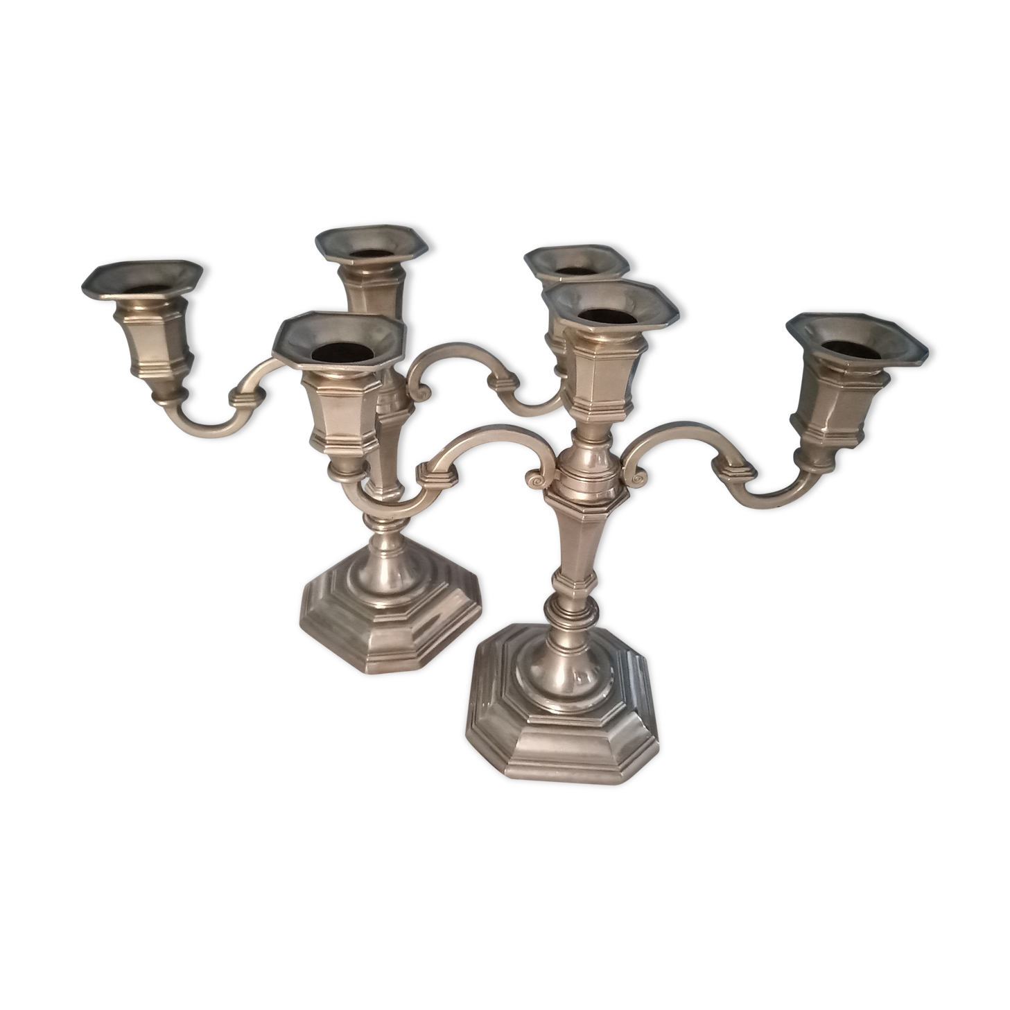 Pair of silver metal candlesticks