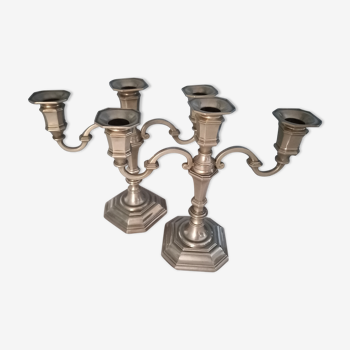 Pair of silver metal candlesticks