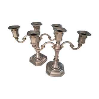 Paire de chandeliers métal argenté