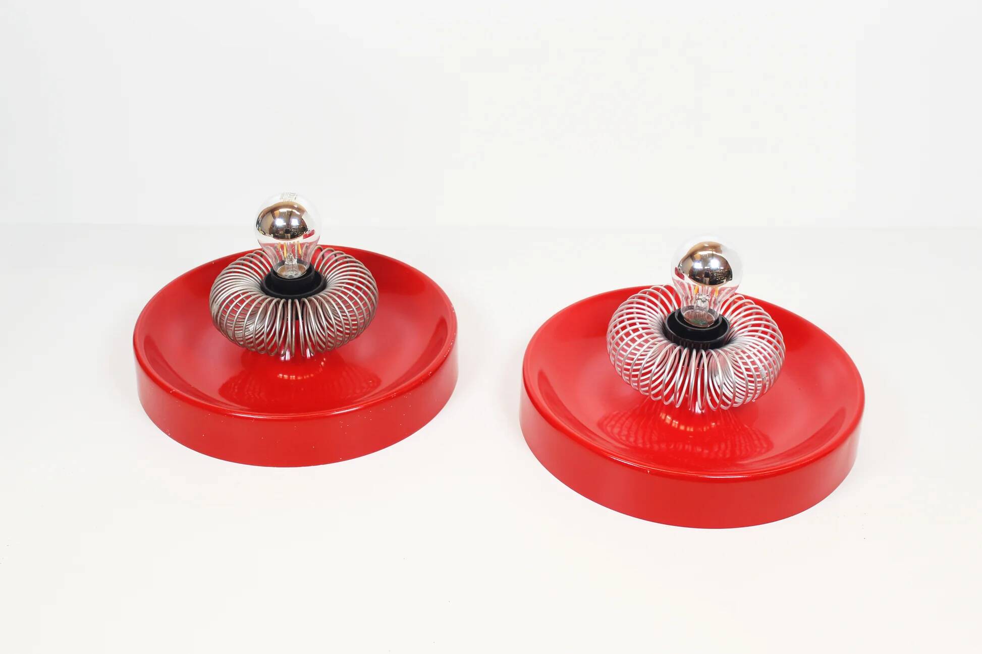 Pair of Space Age 'Spring' wall lamps by ELEKTROFÉM, Hungary, 1970s.