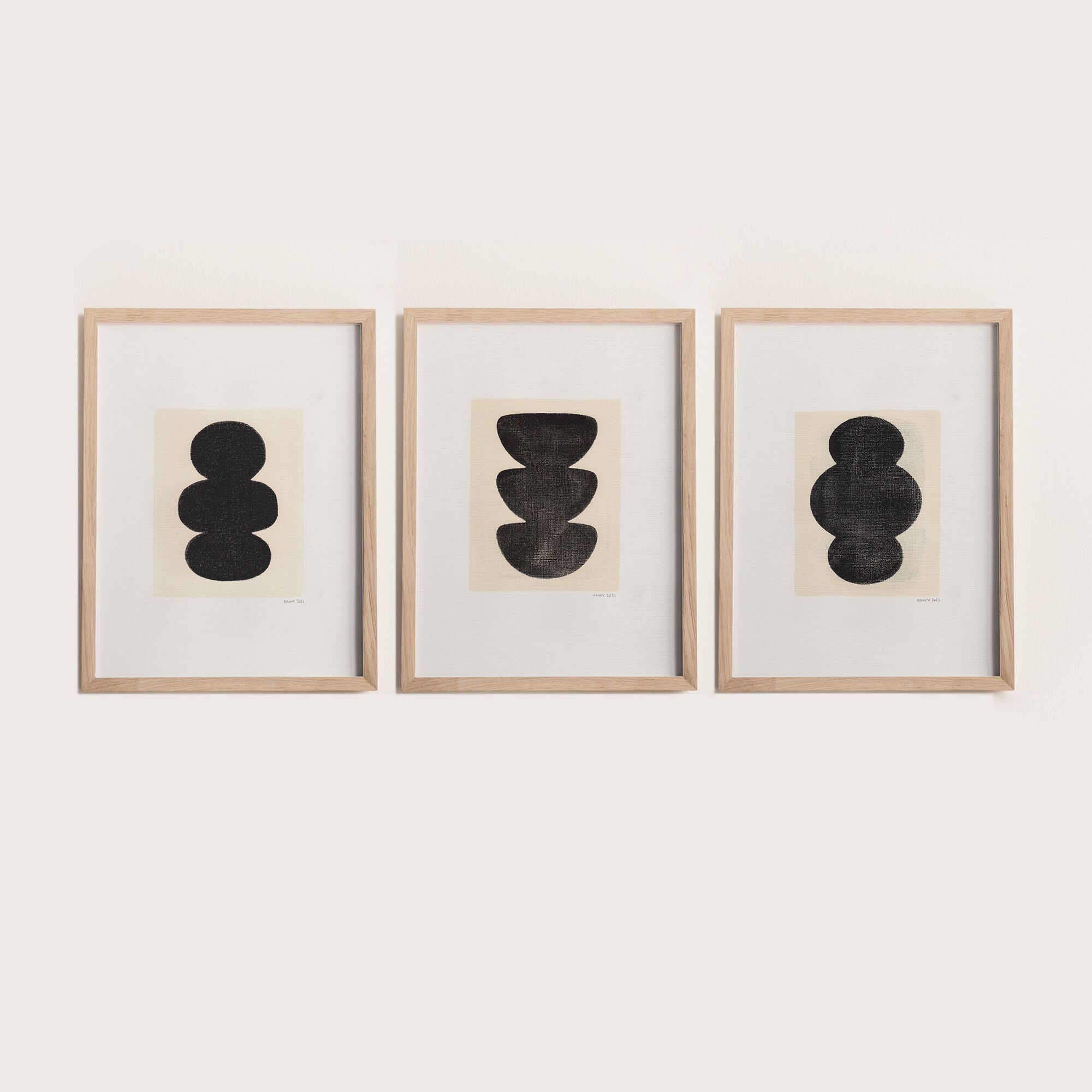 Ensemble de  3 peintures sur papier  signés Eawy