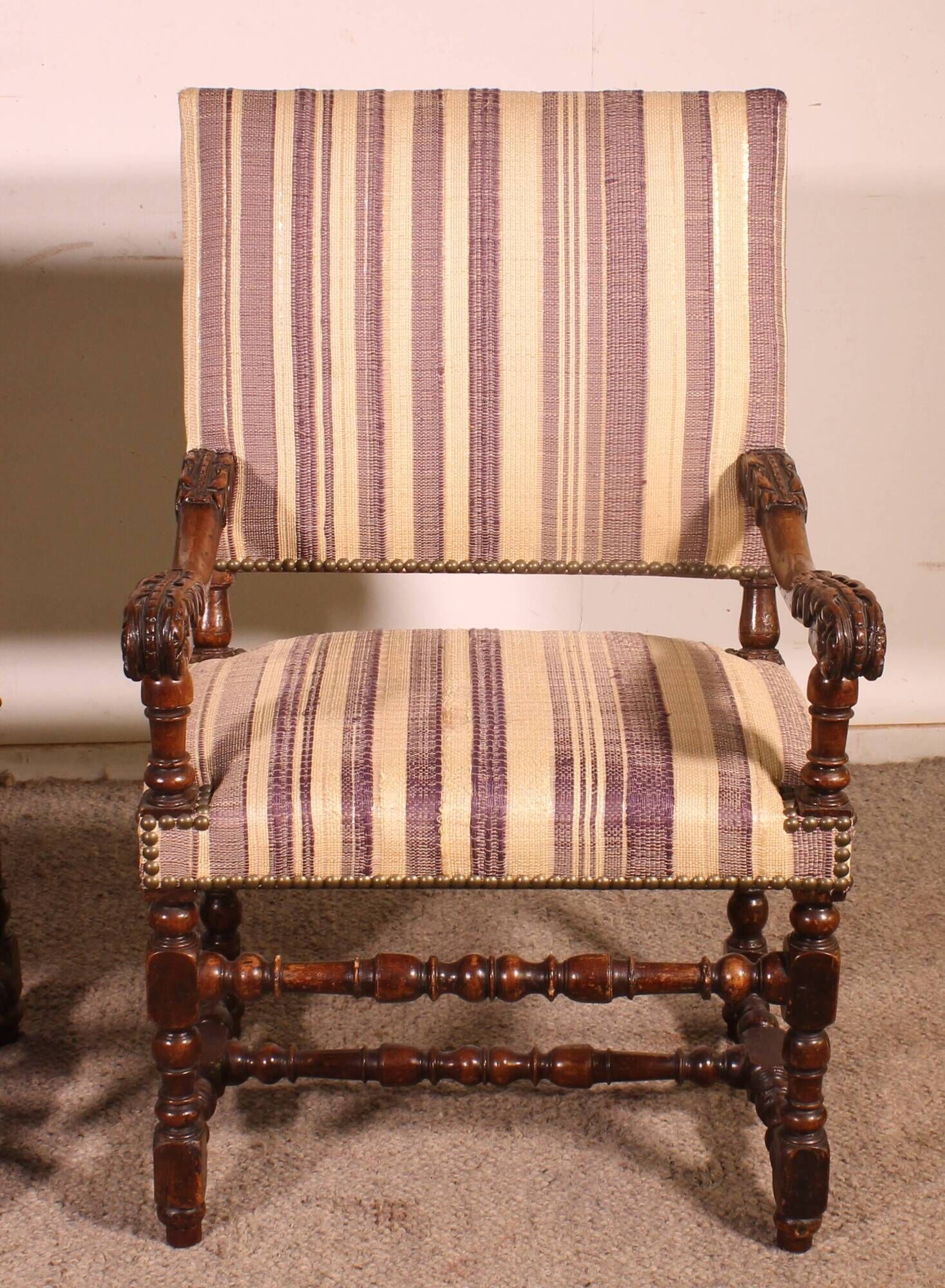 pair of Louis XIII period walnut armchairs - 17th century