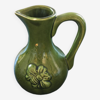 Olive green pitcher with bee decor