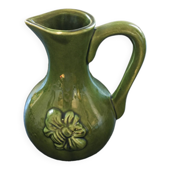 Olive green pitcher with bee decor