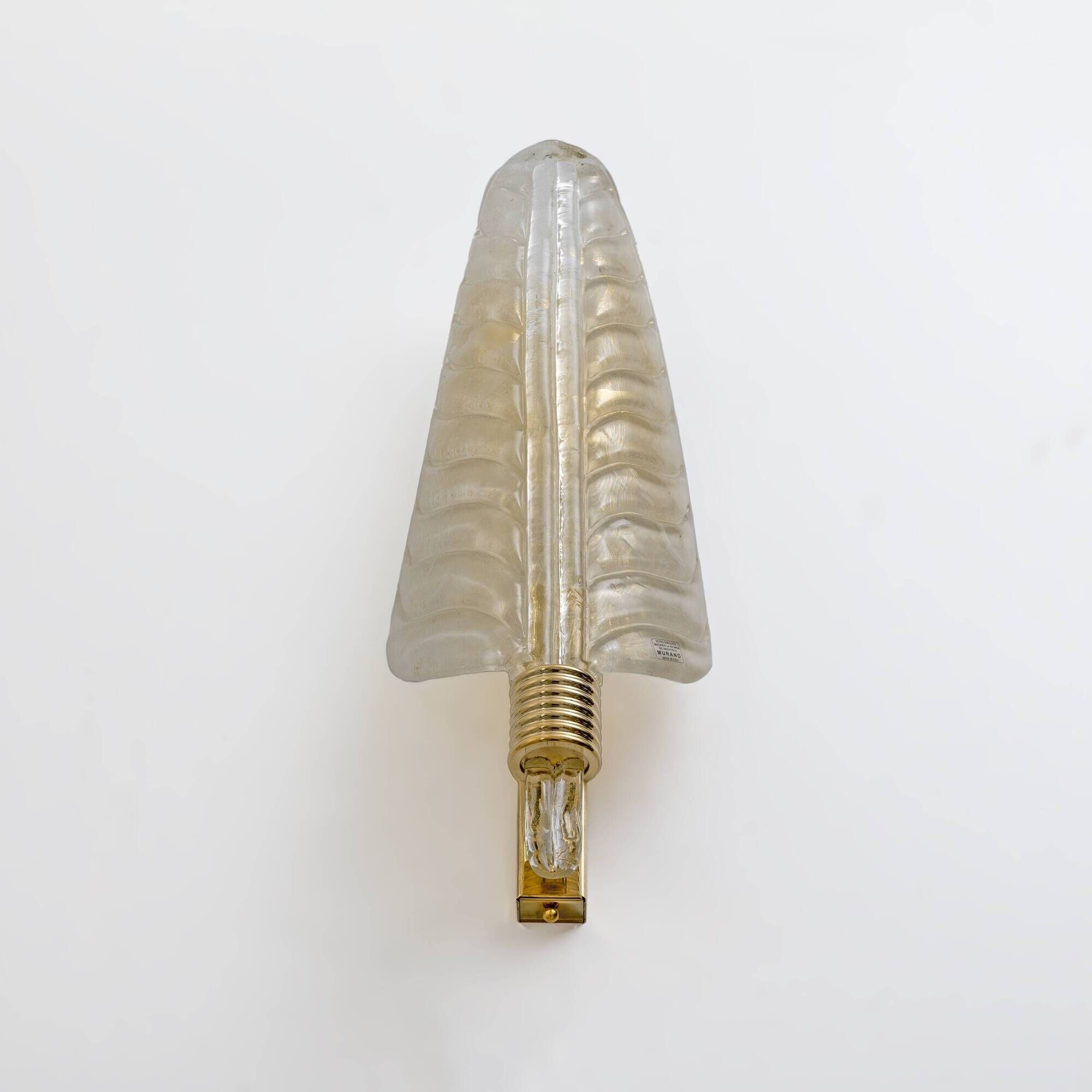 Pair of Murano Glass Leaf Wall Sconces with Gold Powder and Brass, Italy